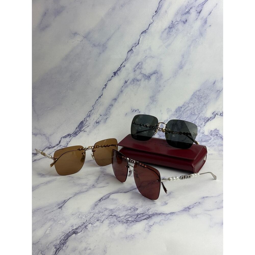 NEW Gucci GG1923SA Gold Brown Square Pearl Sunglasses - Picture 8 of 8